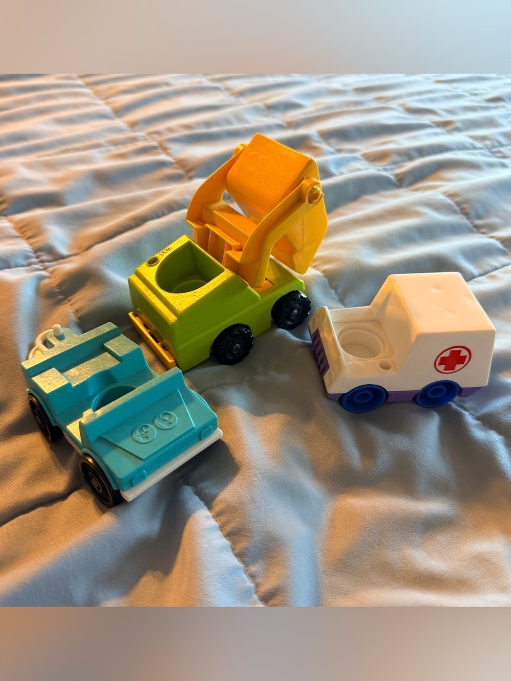 Vintage Fisher-Price Blue, Yellow & Green Mini Vehicle Set